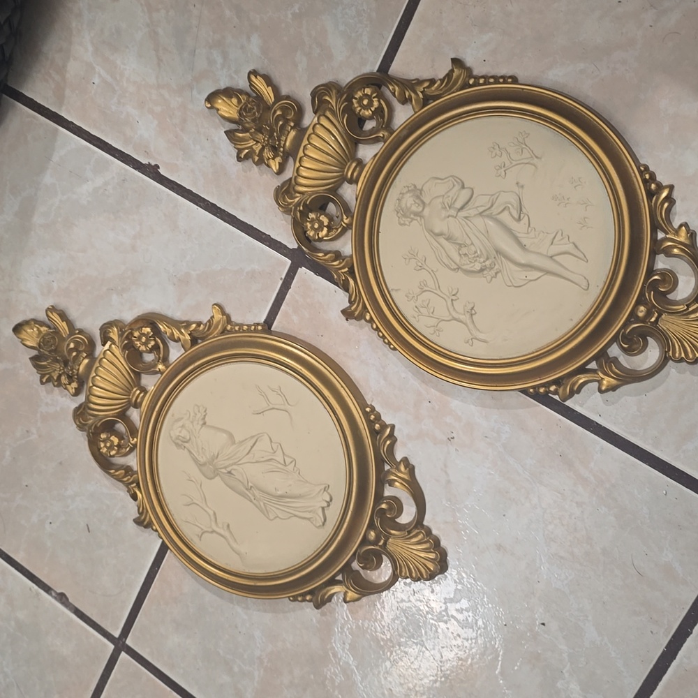 Vintage Syroco Neoclassical Gold Wall Plaques Set of 2 | Classical Lady Reliefs - Picture 6 of 7